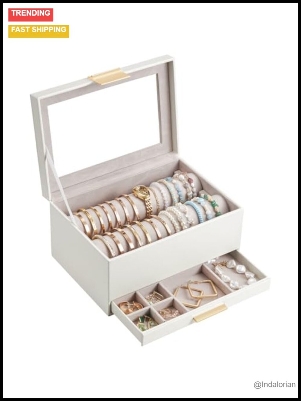 Bracelet Holder Organizer with Clear Lid - Faux Leather, Dustproof, Fits